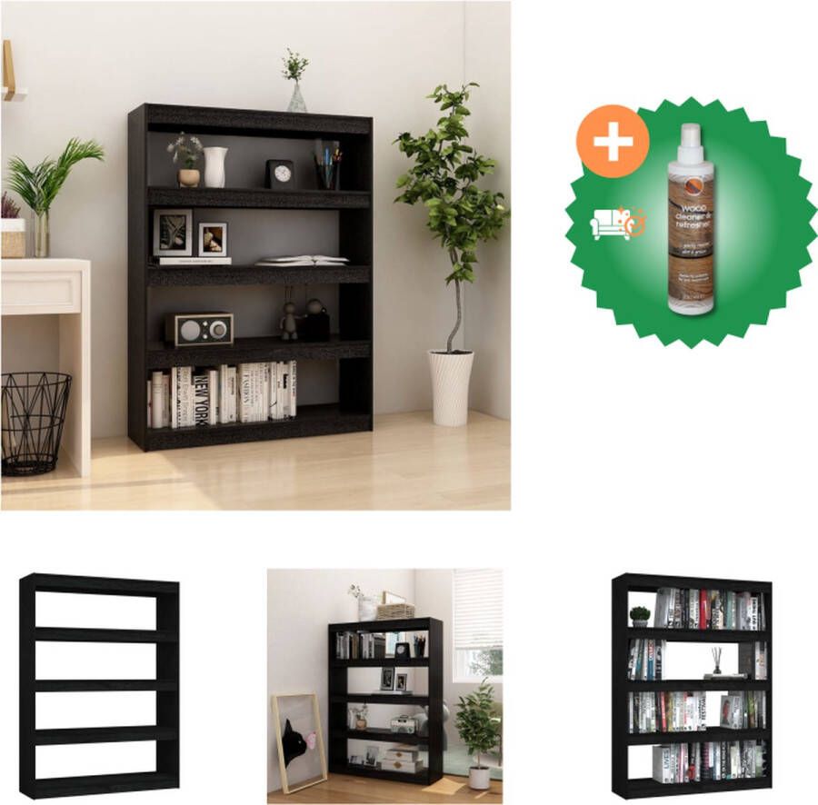 VidaXL Boekenkast kamerscherm 100x30x135-5 cm massief grenenhout zwart Kast Inclusief Houtreiniger en verfrisser