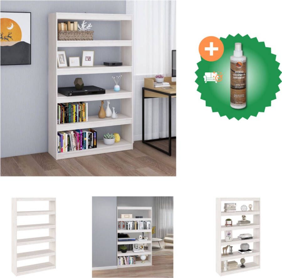 VidaXL Boekenkast kamerscherm 100x30x167-5 cm massief grenenhout wit Kast Inclusief Houtreiniger en verfrisser