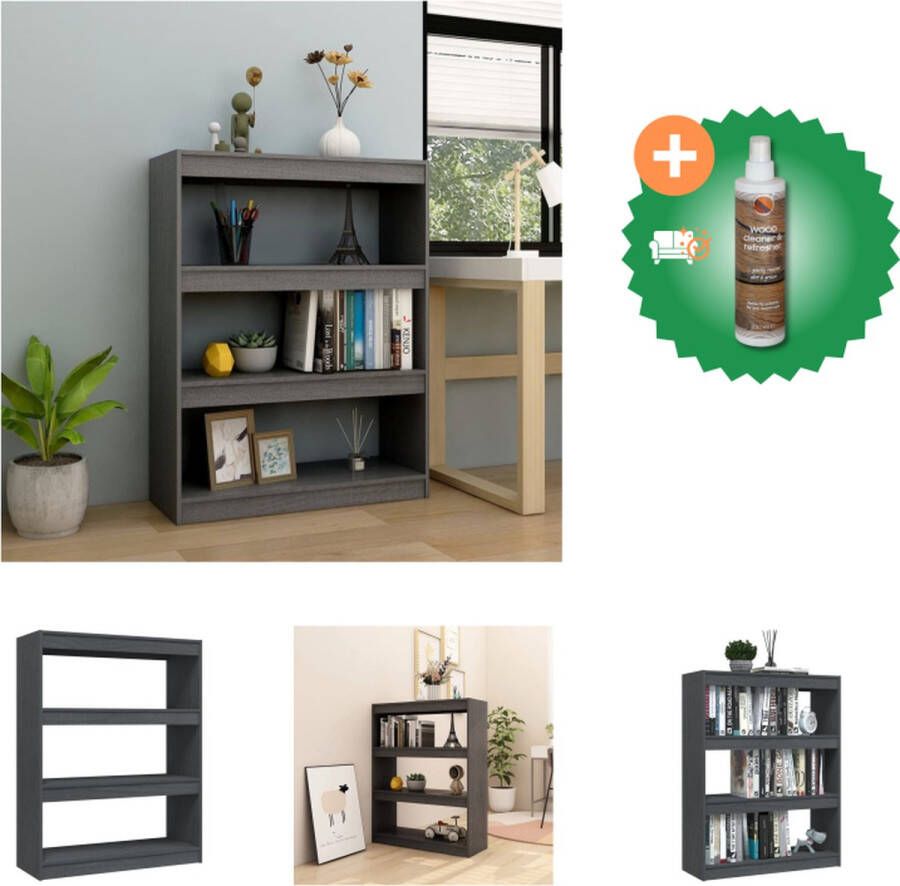 VidaXL Boekenkast kamerscherm 100x30x103 cm massief grenenhout grijs Kast Inclusief Houtreiniger en verfrisser