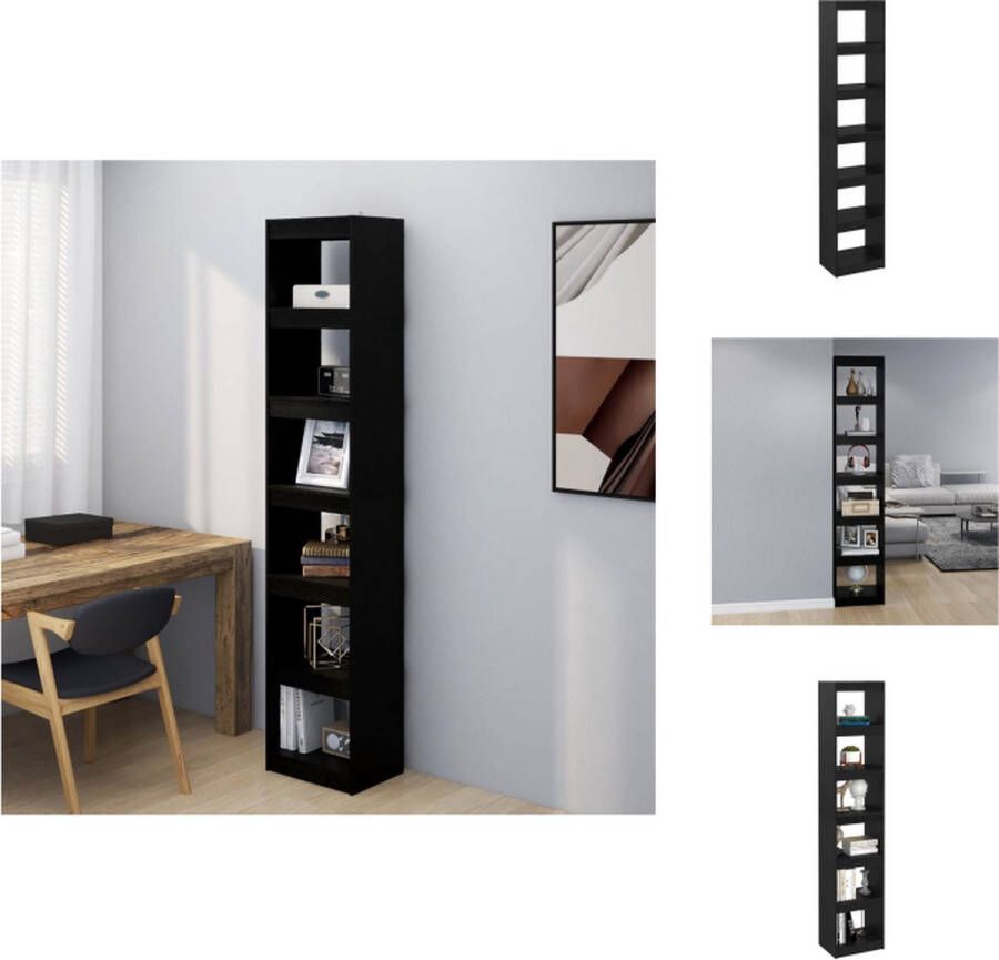 VidaXL Boekenkast Massief grenenhout 40 x 30 x 199 cm Zwart Kast