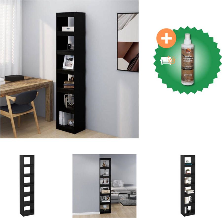 VidaXL Boekenkast kamerscherm 40x30x199 cm massief grenenhout zwart Kast Inclusief Houtreiniger en verfrisser