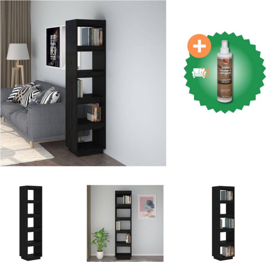 VidaXL Boekenkast kamerscherm 40x35x167 cm massief grenenhout zwart Kast Inclusief Houtreiniger en verfrisser
