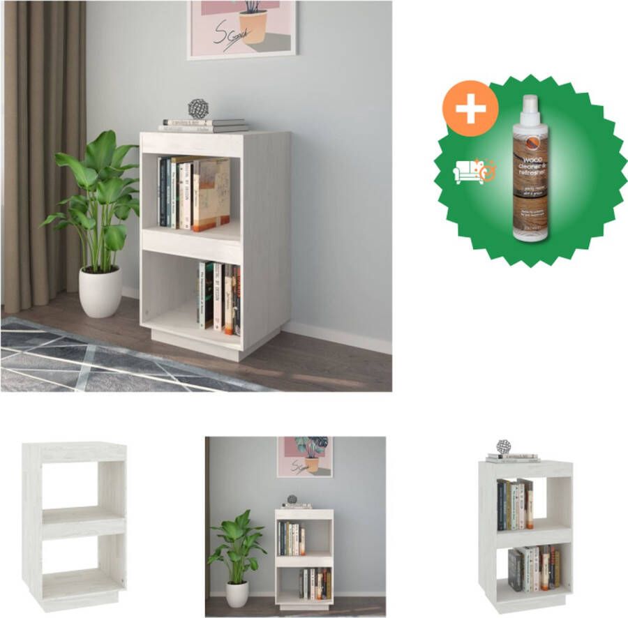 VidaXL Boekenkast Massief Grenenhout 40 x 35 x 71 cm Wit Kast Inclusief Houtreiniger en verfrisser