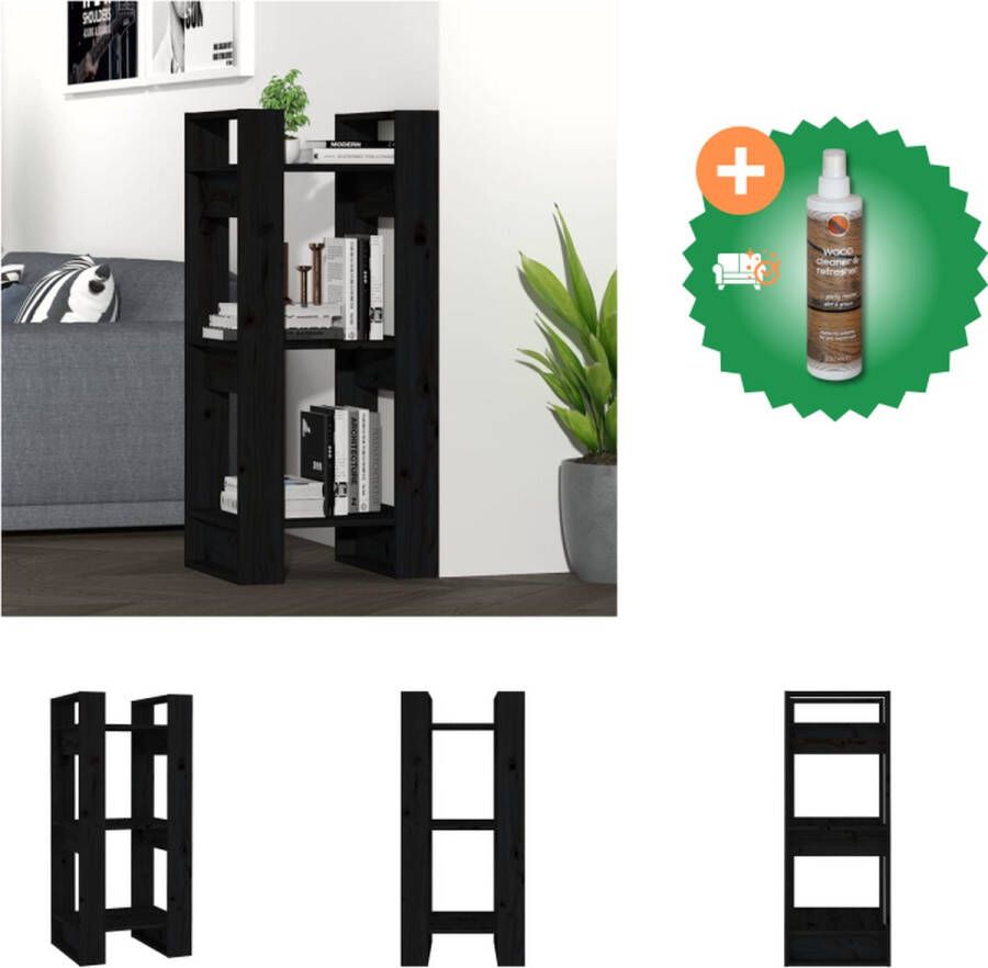 VidaXL Boekenkast kamerscherm 41x35x91 cm massief grenenhout zwart Kast Inclusief Houtreiniger en verfrisser