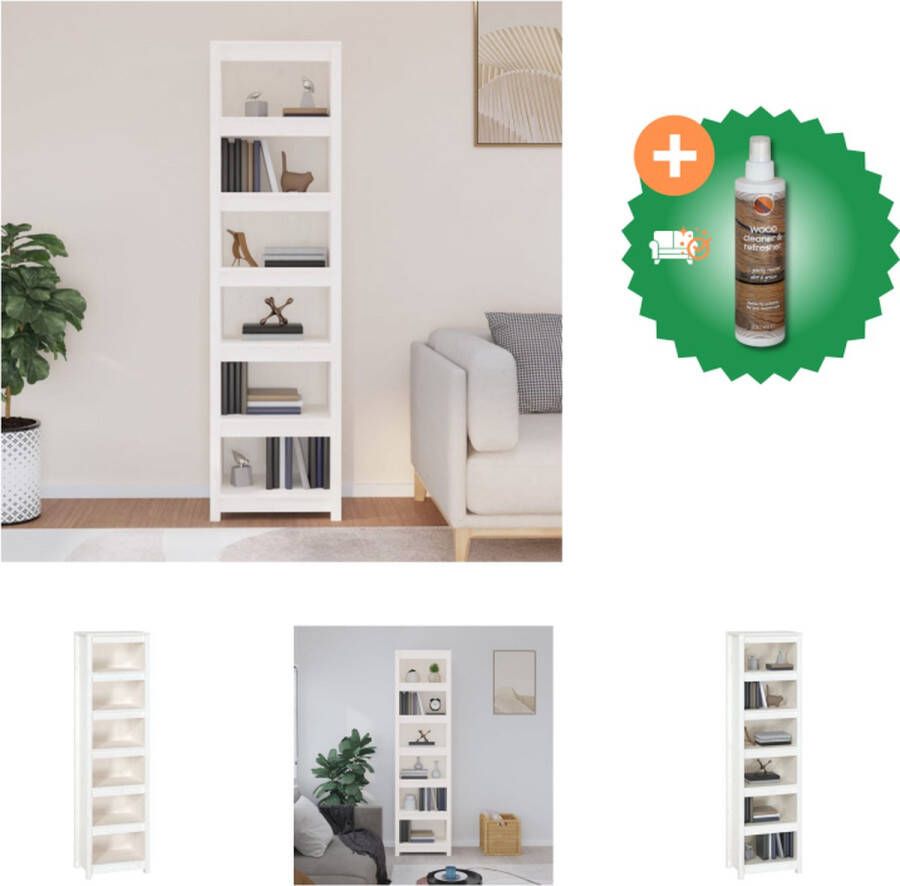 VidaXL Boekenkast Massief grenenhout 50 x 35 x 183 cm Wit Kast Inclusief Houtreiniger en verfrisser