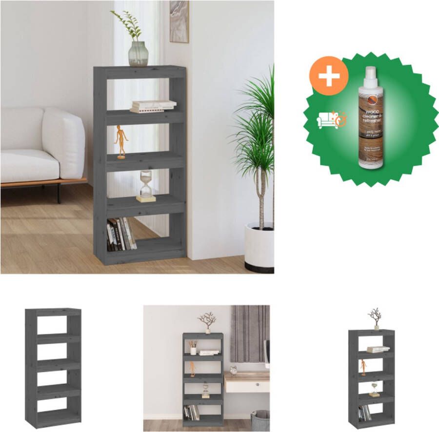 VidaXL Boekenkast kamerscherm 60x30x135-5 cm massief grenenhout grijs Kast Inclusief Houtreiniger en verfrisser
