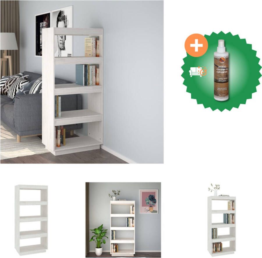 VidaXL Boekenkast kamerscherm 60x35x135 cm massief grenenhout wit Kast Inclusief Houtreiniger en verfrisser