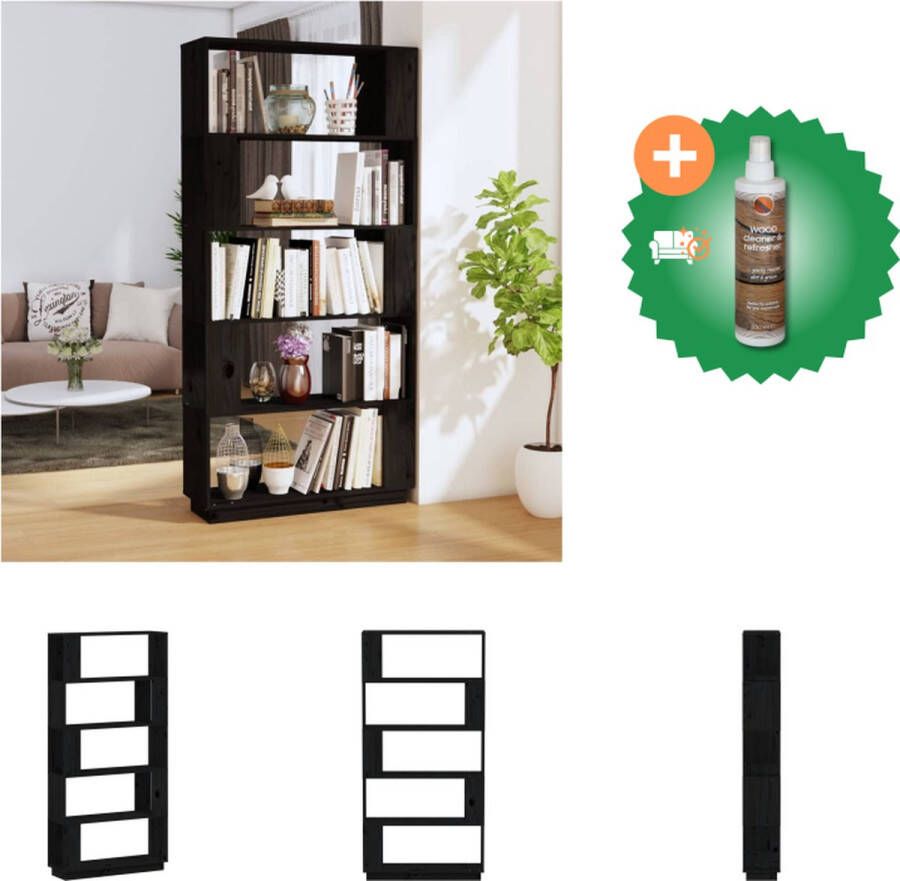 VidaXL Boekenkast kamerscherm 80x25x163-5 cm massief grenenhout zwart Kast Inclusief Houtreiniger en verfrisser