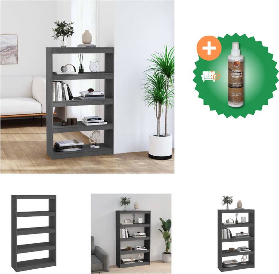 VidaXL Boekenkast kamerscherm 80x30x135-5 cm massief grenenhout grijs Kast Inclusief Houtreiniger en verfrisser
