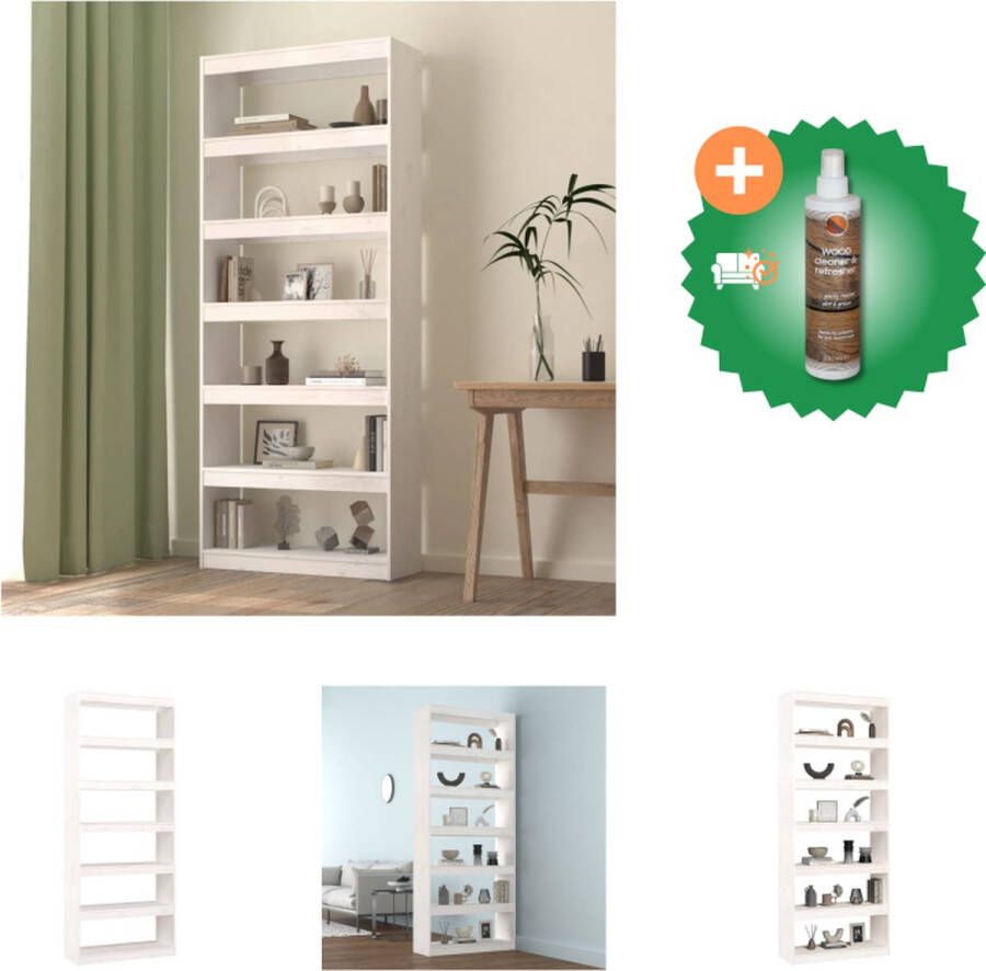 VidaXL Boekenkast kamerscherm 80x30x199-5 cm massief grenenhout wit Kast Inclusief Houtreiniger en verfrisser
