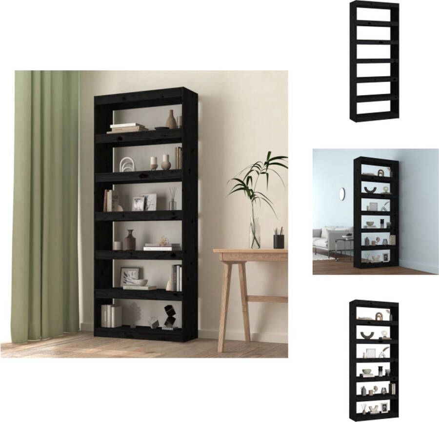 VidaXL Boekenkast Massief grenenhout 80 x 30 x 199.5 cm Zwart Kast