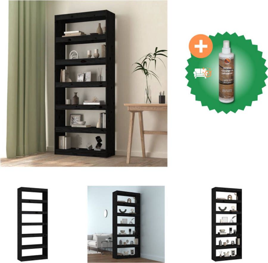 VidaXL Boekenkast kamerscherm 80x30x199-5 cm massief grenenhout zwart Kast Inclusief Houtreiniger en verfrisser