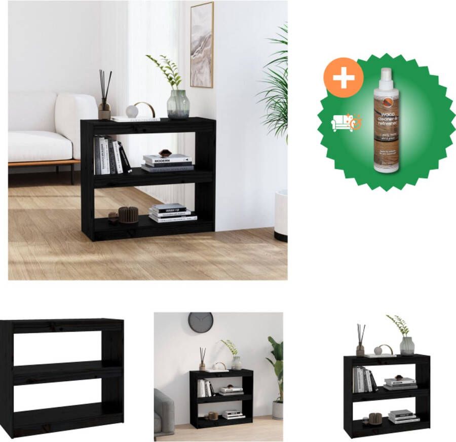 VidaXL Boekenkast kamerscherm 80x30x71-5 cm massief grenenhout zwart Kast Inclusief Houtreiniger en verfrisser