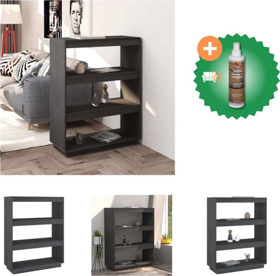 VidaXL Boekenkast kamerscherm 80x35x103 cm massief grenenhout grijs Kast Inclusief Houtreiniger en verfrisser