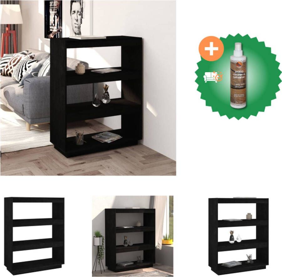 VidaXL Boekenkast kamerscherm 80x35x103 cm massief grenenhout zwart Kast Inclusief Houtreiniger en verfrisser