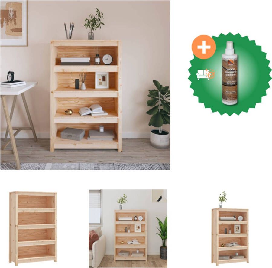 VidaXL Boekenkast Massief grenenhout 80 x 35 x 126 cm Rustieke uitstraling Kast Inclusief Houtreiniger en verfrisser