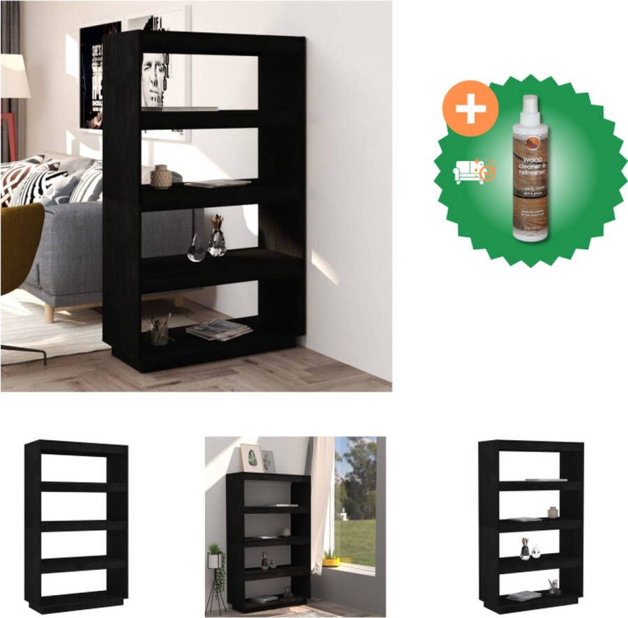 VidaXL Boekenkast kamerscherm 80x35x135 cm massief grenenhout zwart Kast Inclusief Houtreiniger en verfrisser