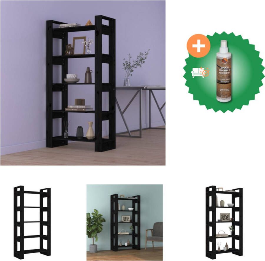 VidaXL Boekenkast kamerscherm 80x35x160 cm massief hout zwart Kast Inclusief Houtreiniger en verfrisser