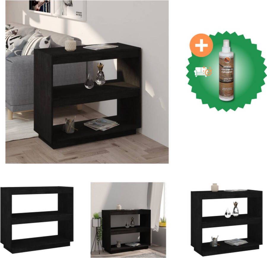 VidaXL Boekenkast Massief Grenenhout 80 x 35 x 71 cm Zwart Kast Inclusief Houtreiniger en verfrisser