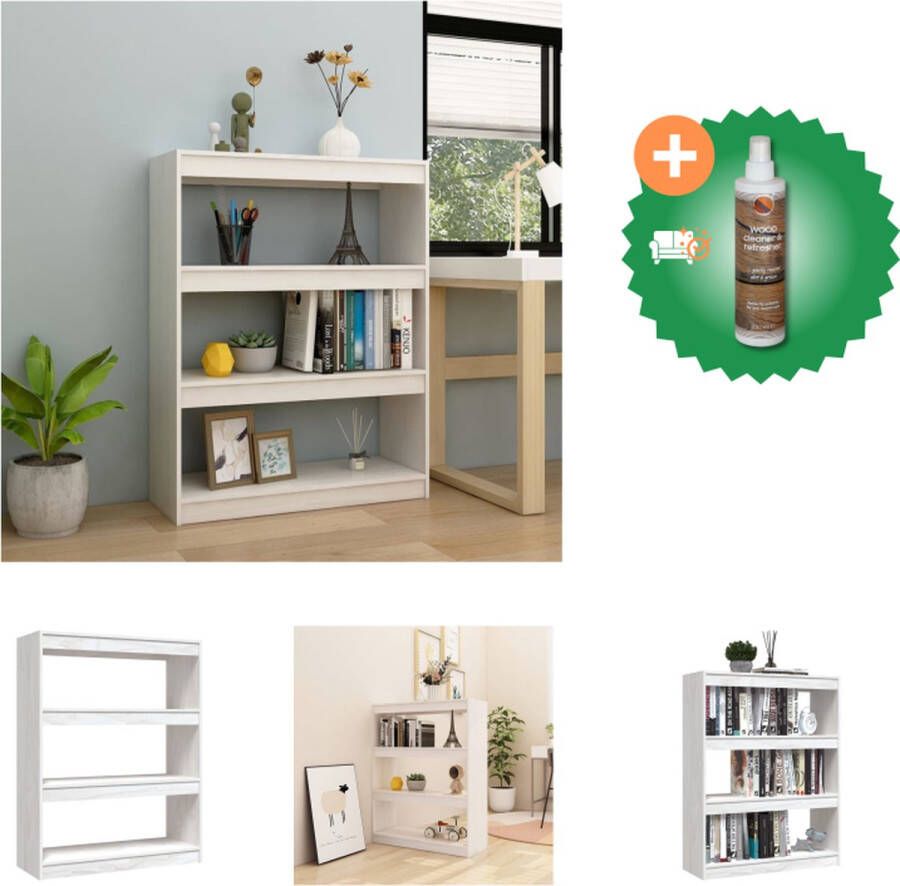VidaXL Boekenkast Massief grenenhout Wit 100 x 30 x 103 cm Inclusief montagematerialen Kast Inclusief Houtreiniger en verfrisser