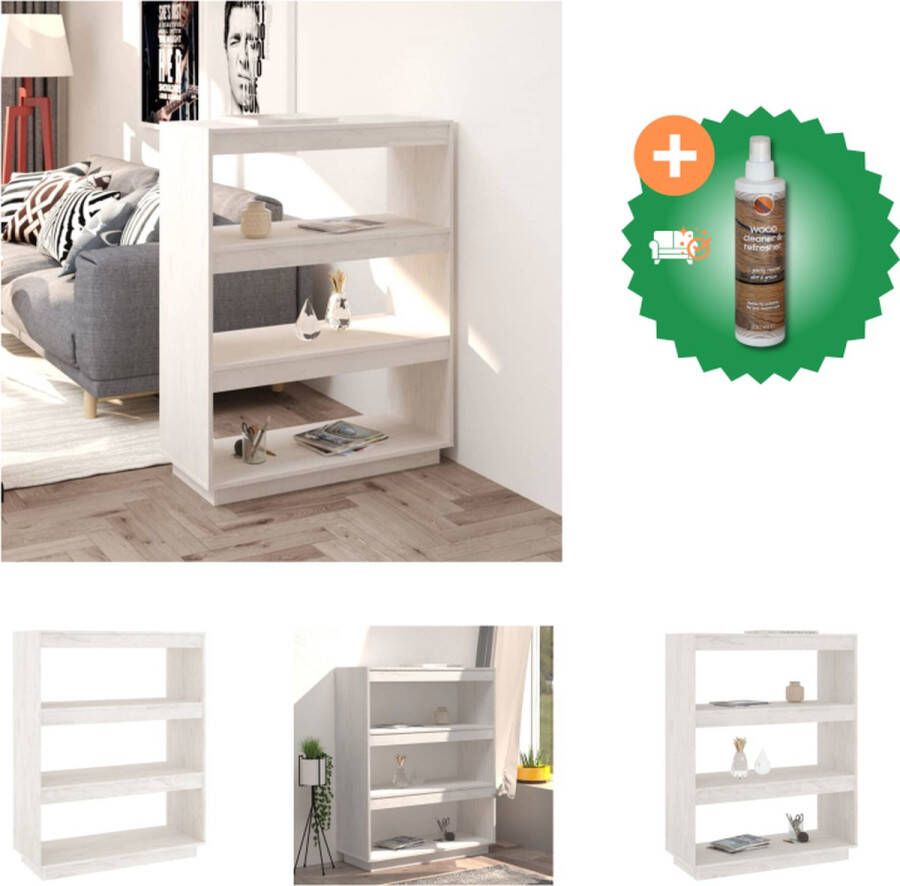 VidaXL Boekenkast kamerscherm 80x35x103 cm massief grenenhout wit Kast Inclusief Houtreiniger en verfrisser