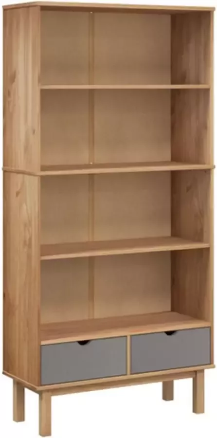 VidaXL -Boekenkast-OTTA-2-lades-massief-grenenhout-bruin-en-grijs - Foto 2