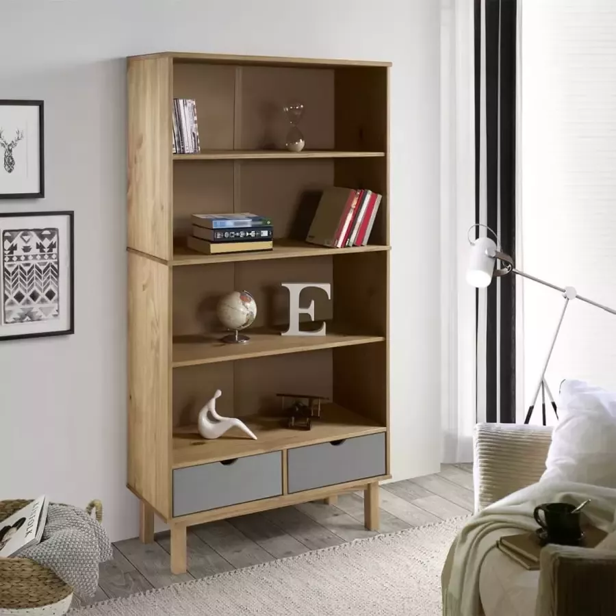 VidaXL -Boekenkast-OTTA-2-lades-massief-grenenhout-bruin-en-grijs