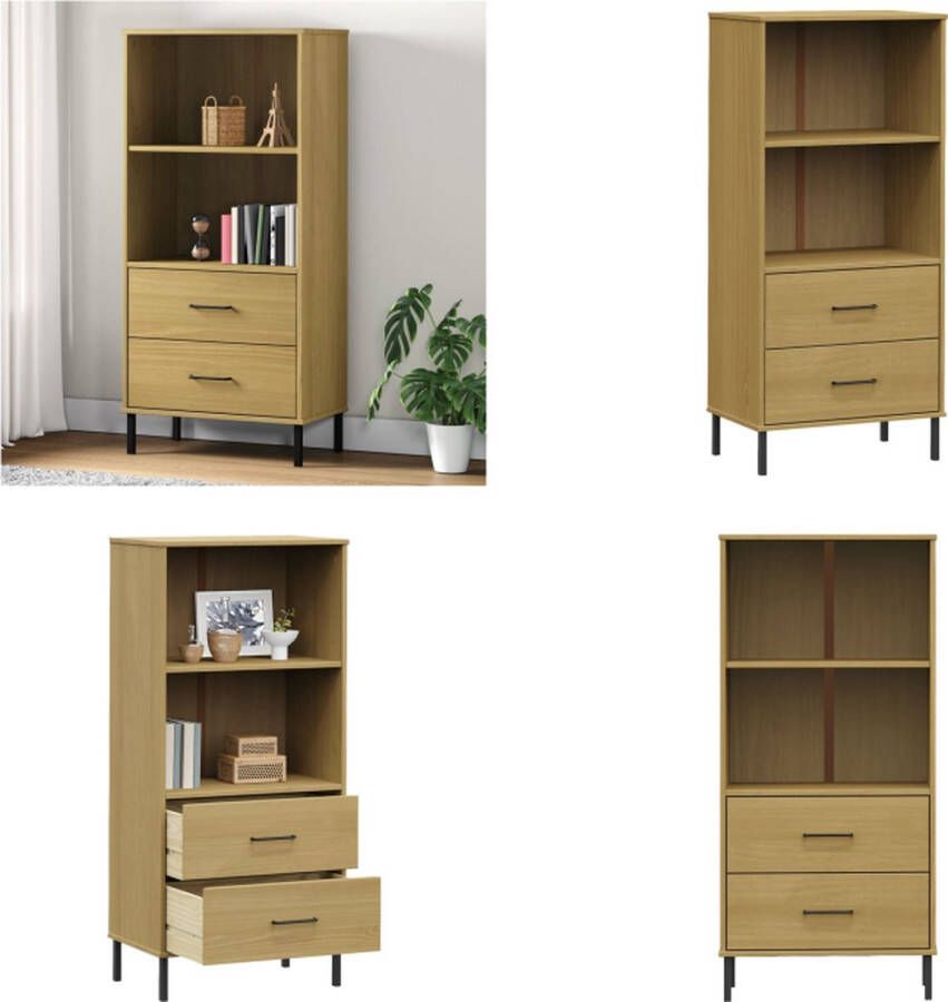 VidaXL Boekenkast met 2 lades OSLO 60x35x128-5 cm massief hout bruin Boekenkast Boekenkasten Boekenplank Boekenplanken