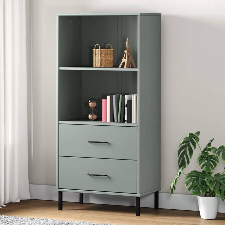VidaXL -Boekenkast-met-2-lades-OSLO-60x35x128 5-cm-massief-hout-grijs - Foto 3