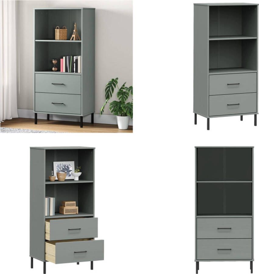 VidaXL Boekenkast met 2 lades OSLO 60x35x128-5 cm massief hout grijs Boekenkast Boekenkasten Boekenplank Boekenplanken