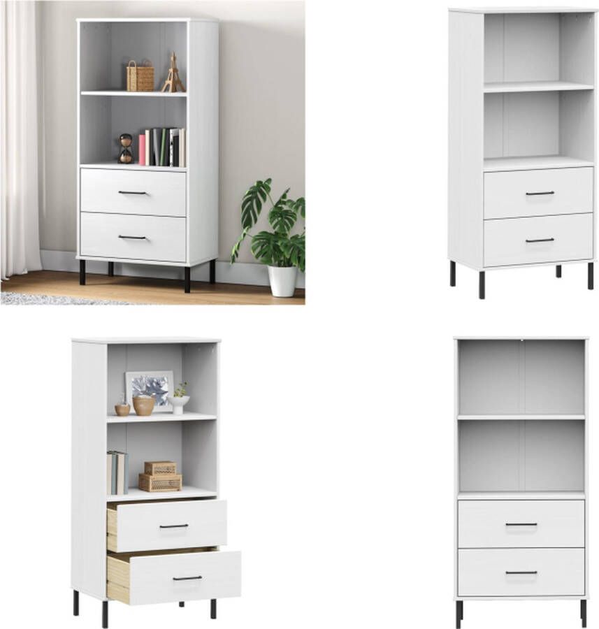 VidaXL Boekenkast met 2 lades OSLO 60x35x128-5 cm massief hout wit Boekenkast Boekenkasten Boekenplank Boekenplanken