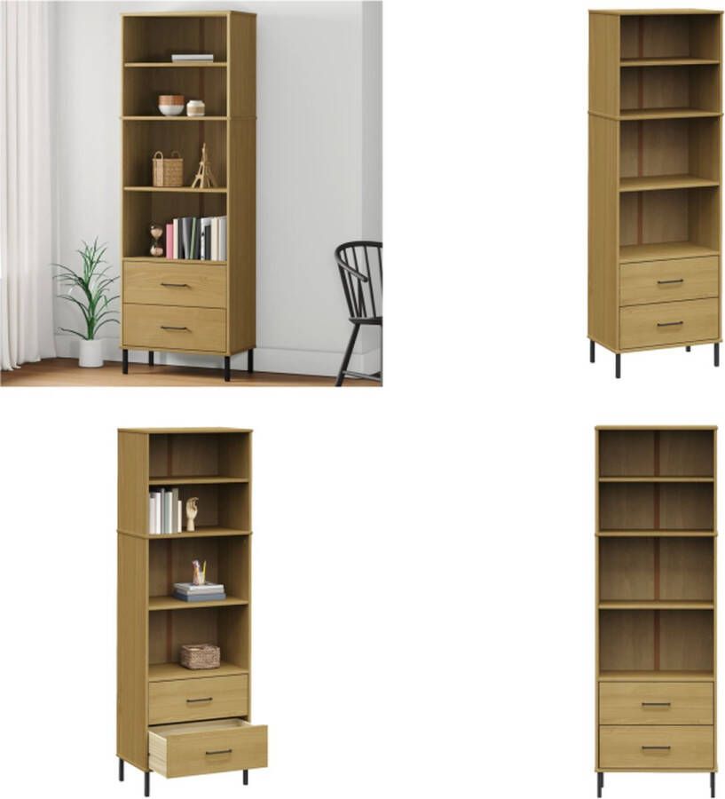 VidaXL Boekenkast met 2 lades OSLO 60x35x180 cm massief hout bruin Boekenkast Boekenkasten Boekenplank Boekenplanken