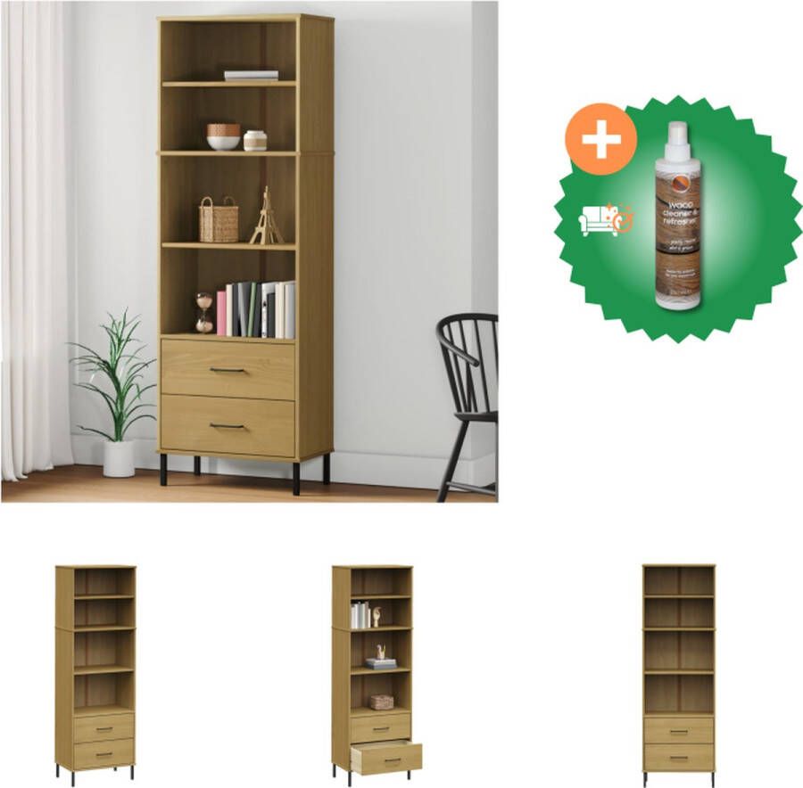 VidaXL Boekenkast met 2 lades OSLO 60x35x180 cm massief hout bruin Kast Inclusief Houtreiniger en verfrisser