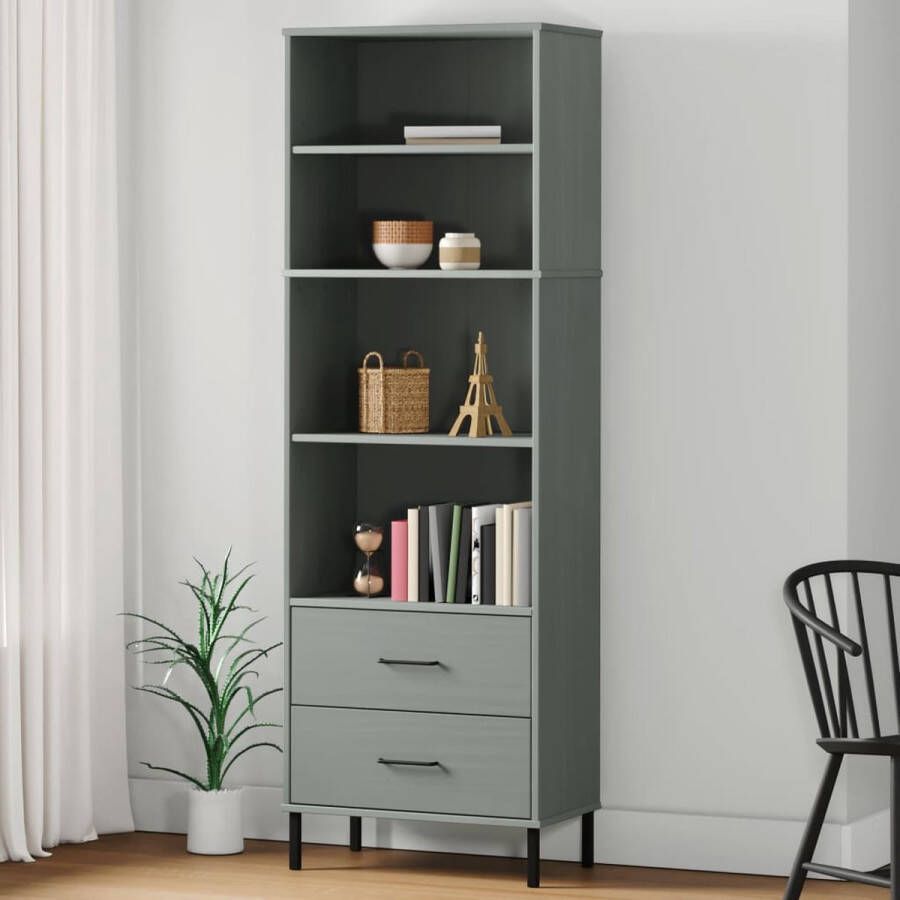 VidaXL -Boekenkast-met-2-lades-OSLO-60x35x180-cm-massief-hout-grijs - Foto 2