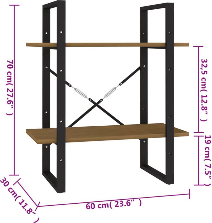 VidaXL -Boekenkast-met-2-schappen-60x30x70-cm-grenenhout-honingbruin - Foto 2