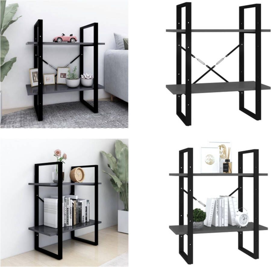 VidaXL Boekenkast met 2 schappen 60x30x70 cm spaanplaat grijs Boekenkast Boekenkasten Kast Kasten