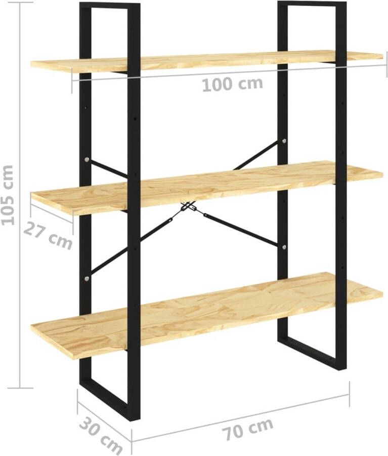 VidaXL -Boekenkast-met-3-schappen-100x30x105-cm-massief-grenenhout - Foto 3