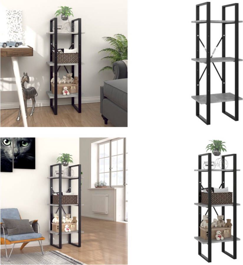 VidaXL Boekenkast met 3 schappen 40x30x105 cm bewerkt hout betongrijs Boekenkast Boekenkasten Kast Kasten