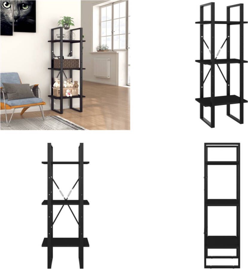 VidaXL Boekenkast met 3 schappen 40x30x105 cm bewerkt hout zwart Boekenkast Boekenkasten Kast Kasten
