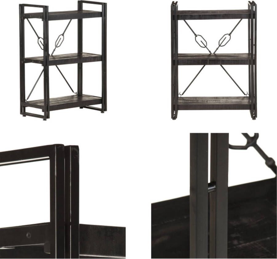 VidaXL -Boekenkast-met-3-schappen-60x30x80-cm-massief-mangohout-zwart - Foto 2