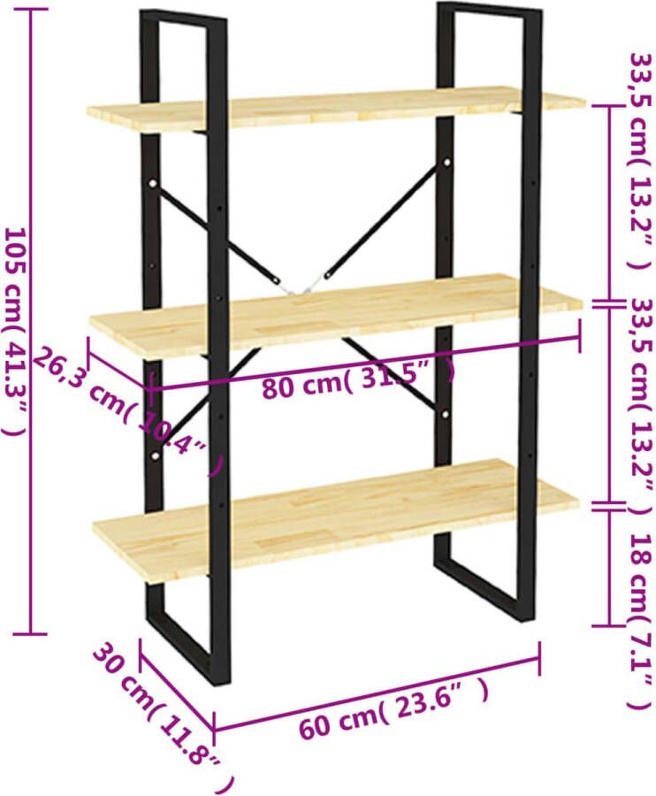 VidaXL -Boekenkast-met-3-schappen-80x30x105-cm-massief-grenenhout - Foto 3