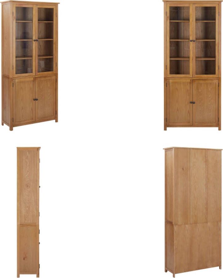 VidaXL Boekenkast met 4 deuren 90x35x200 cm massief eikenhout en glas Boekenkast Boekenkasten Kast Kasten