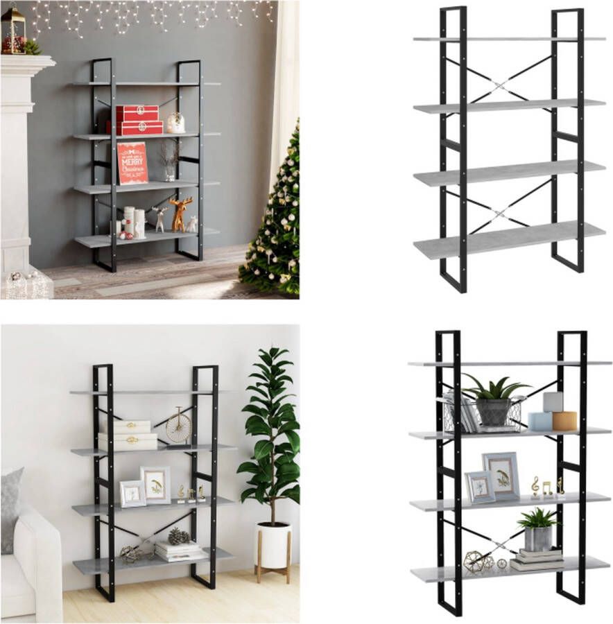 VidaXL Boekenkast met 4 schappen 40x24x142 cm bewerkt hout betongrijs Boekenkast Boekenkasten Kast Kasten
