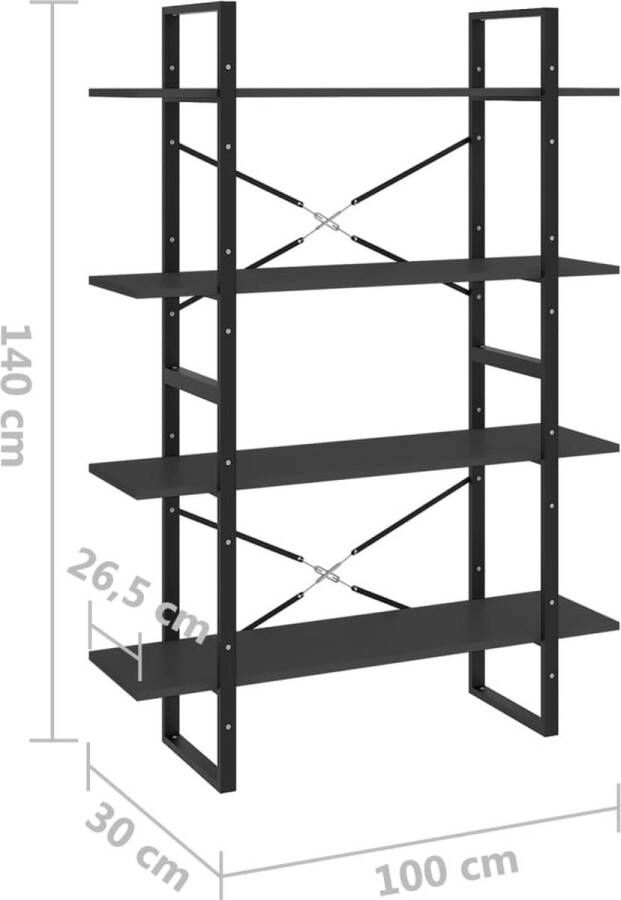 VidaXL Boekenkast met 4 schappen 100x30x140 cm bewerkt hout grijs - Foto 3