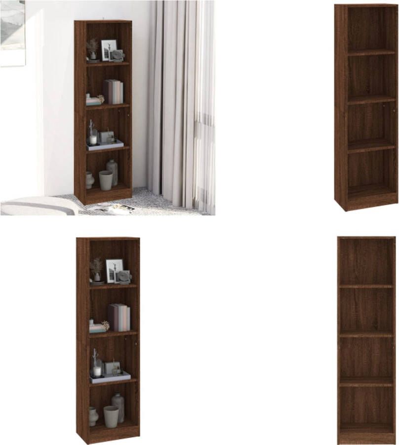 VidaXL Boekenkast met 4 schappen 40x24x143 cm bewerkt hout bruineiken Boekenkast Boekenkasten Boekenschap Boekenstandaard