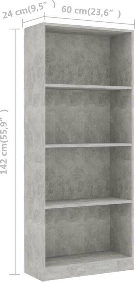 VidaXL -Boekenkast-met-4-schappen-60x24x142-cm-bewerkt-hout-betongrijs - Foto 2