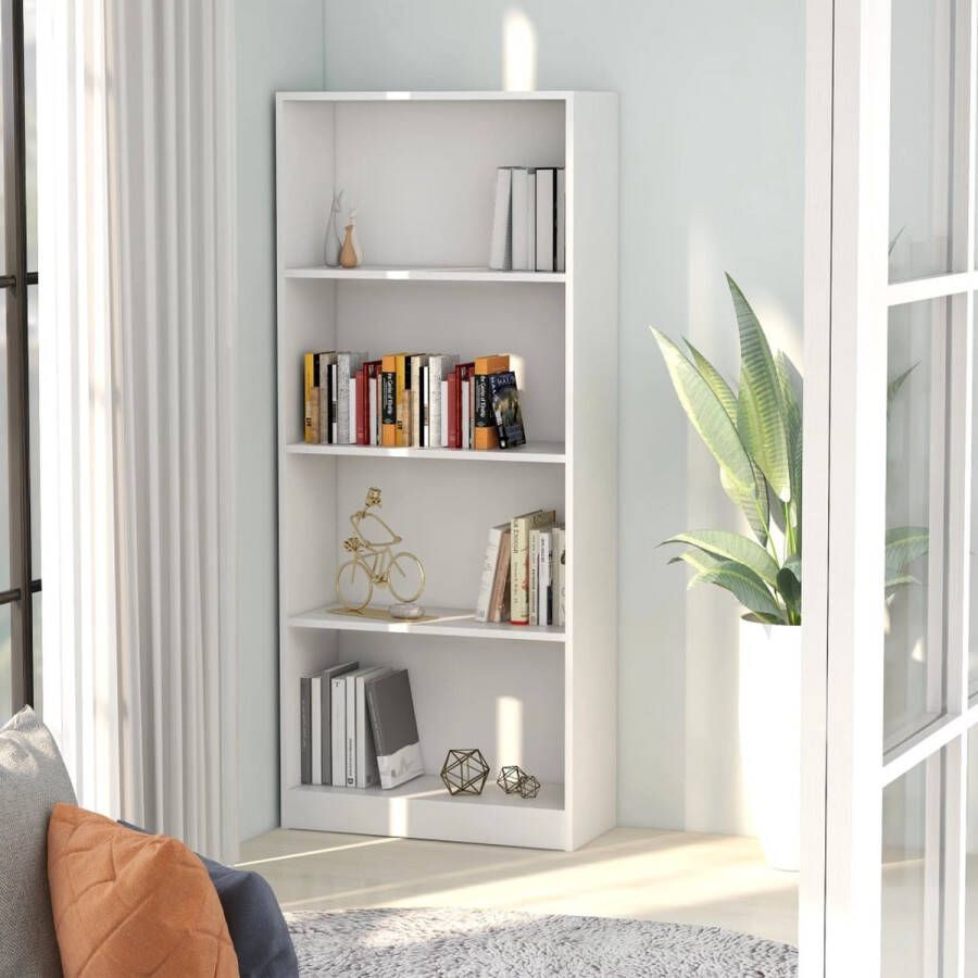 VidaXL -Boekenkast-met-4-schappen-60x24x142-cm-bewerkt-hout-wit
