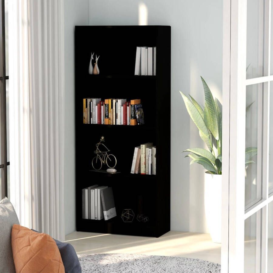 VidaXL -Boekenkast-met-4-schappen-60x24x142-cm-bewerkt-hout-zwart