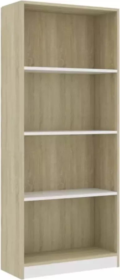 VIDAXL Boekenkast met 4 schappen 60x24x142cm bewerkt hout wit en eiken - Foto 2