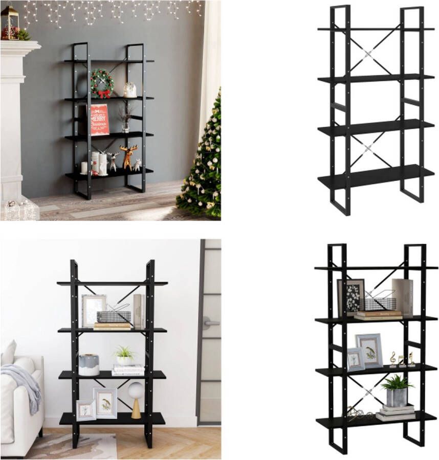 VidaXL Boekenkast met 4 schappen 80x30x140 cm massief grenenhout zwart Boekenkast Boekenkasten Houten Boekenkast Houten Boekenkasten
